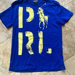 Polo by Ralph Lauren Blue T-Shirt with Yellow Logo boys size large 14/16